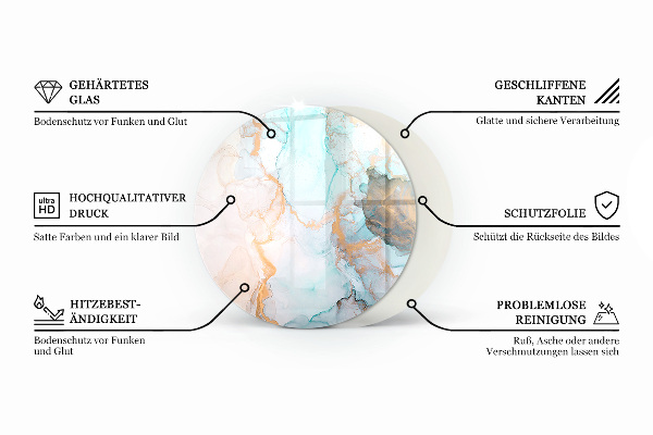 Rotundă sticlă securizată de protecție sub sobă Frunze în modele subtile