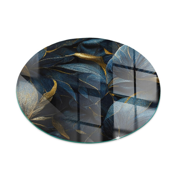 Rotundă sticlă securizată de protecție sub sobă Frunze elegante în textură