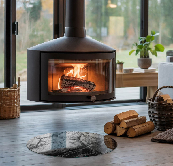 Rotundă sticlă securizată de protecție sub sobă Model de piatră naturală