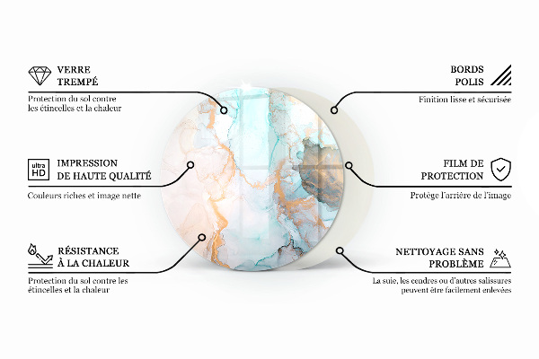 Rotundă sticlă sub șemineu Model de piatră naturală