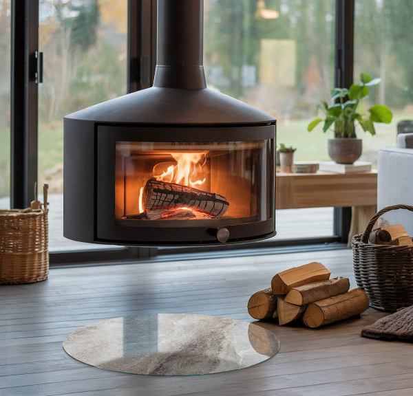 Rotundă sticlă sub șemineu Model de piatră naturală