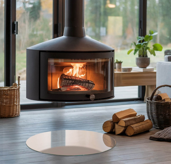 Rotundă sticlă securizată de protecție sub sobă Culoare Maro deschis