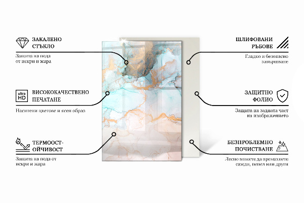 Dreptunghiulară sticlă securizată protecție sub sobă Frunze în modele subtile