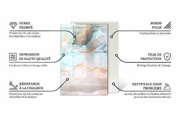 Dreptunghiulară sticlă securizată protecție sub sobă Frunze în modele subtile