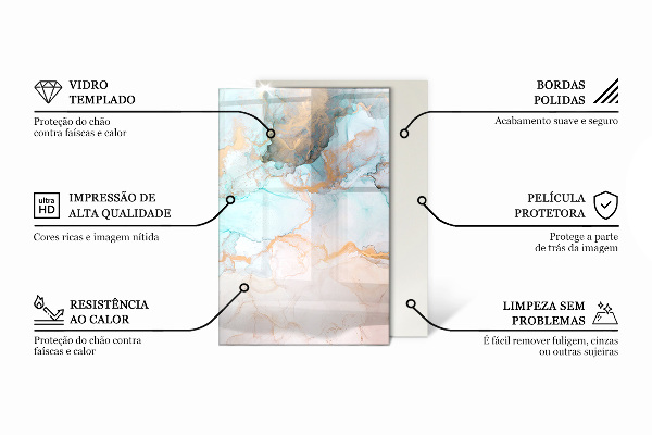 Dreptunghiulară sticlă securizată protecție sub sobă Frunze în modele subtile