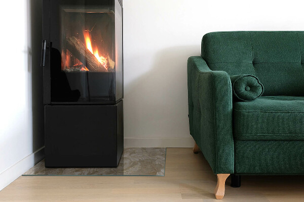 Dreptunghiulară sticlă securizată protecție sub sobă Frunze în modele subtile