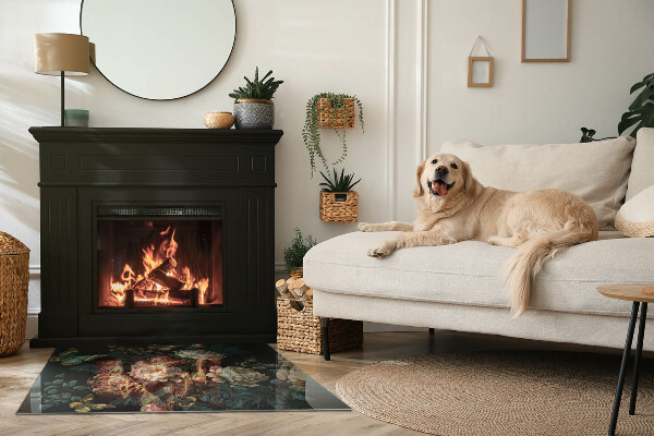 Dreptunghiulară sticlă securizată protecție sub sobă Model floral cu fluturi