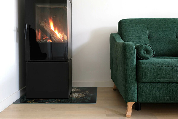 Dreptunghiulară sticlă securizată protecție sub sobă Model floral cu fluturi