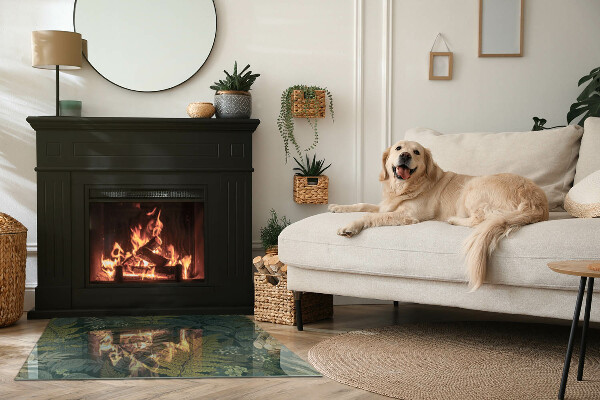 Dreptunghiulară sticlă sub șemineu Motive vegetale cu fluturi