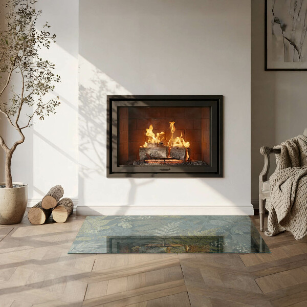 Dreptunghiulară sticlă sub șemineu Motive vegetale cu fluturi