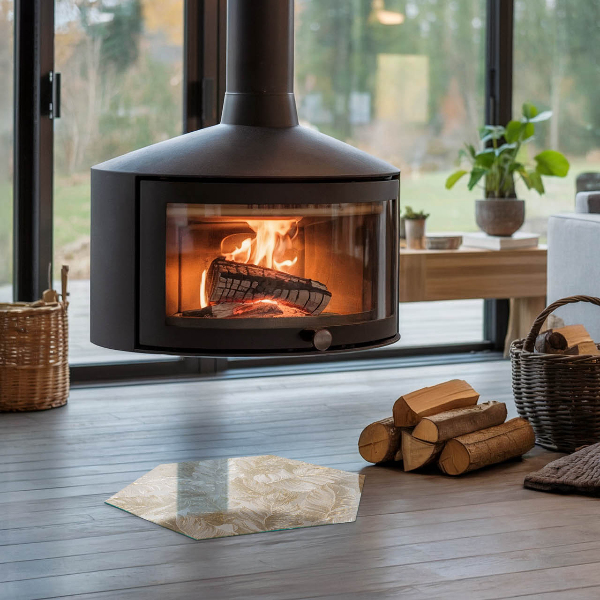 Hexagonală sticlă securizată de protecție sub sobă Frunze în modele subtile