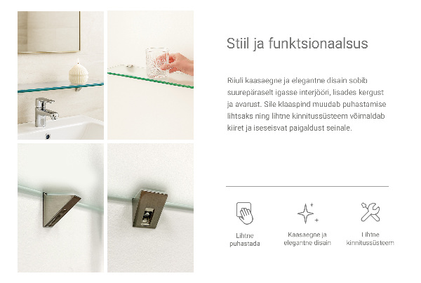 Raft din sticlă translucidă cu dimensiunile 70x13 cm