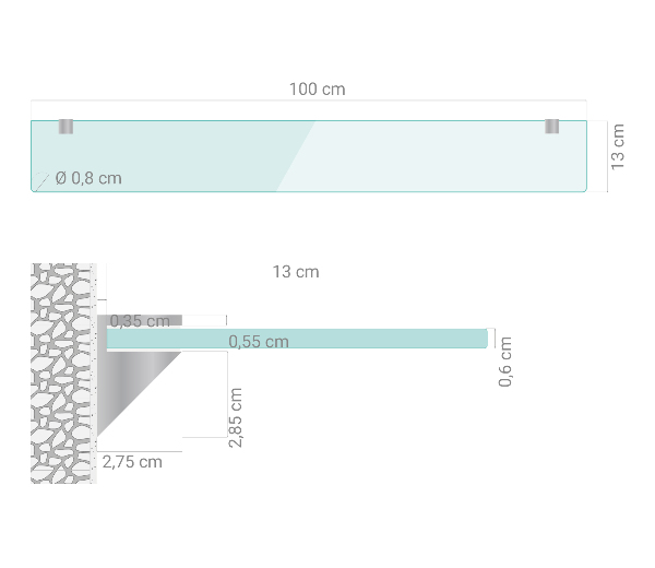 Raft de sticlă 100x13 cm