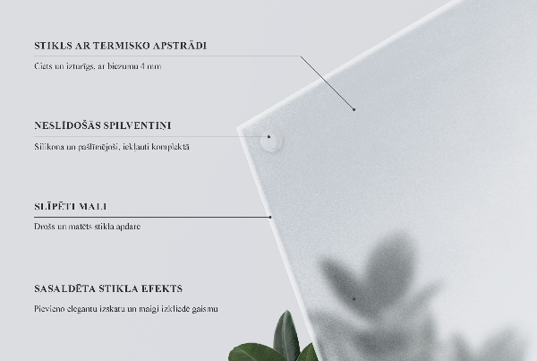 Blat din sticlă securizată, semitransparent, dreptunghiular