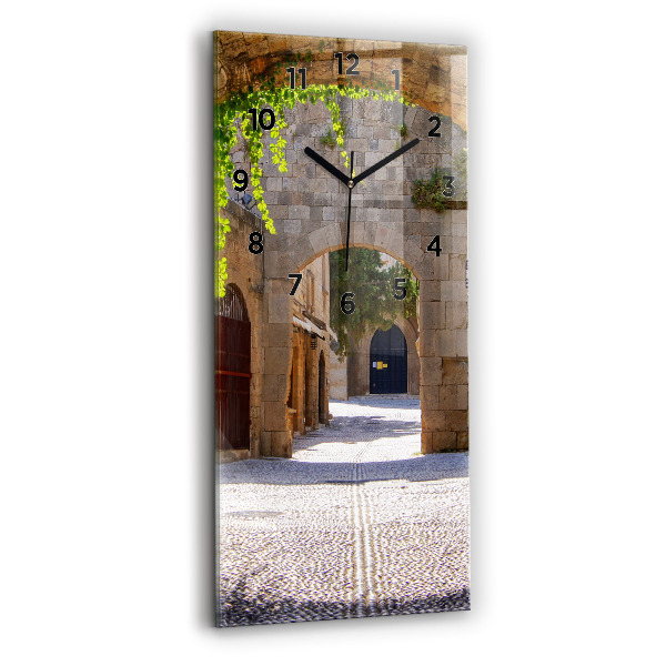 Ceas vertical de perete din sticlă Strada pitoreasca din Rodos
