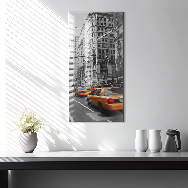 Ceas vertical de perete din sticlă Manhattan și taxiuri