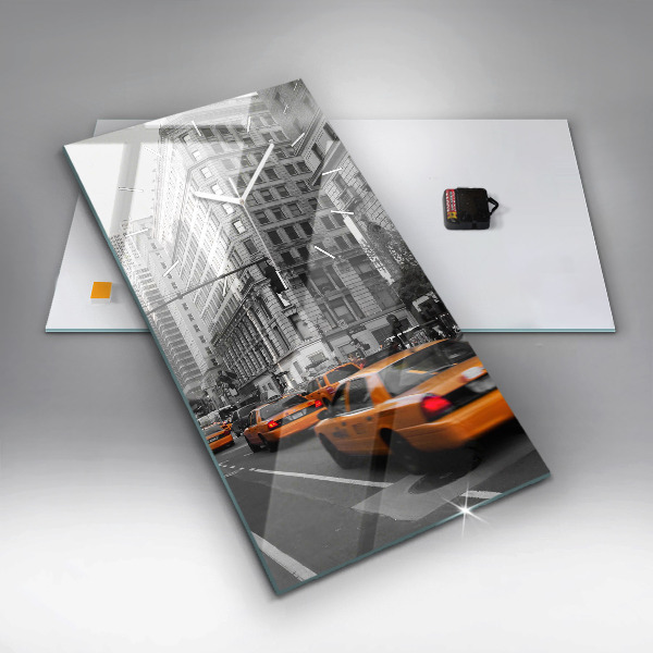Ceas vertical de perete din sticlă Manhattan și taxiuri