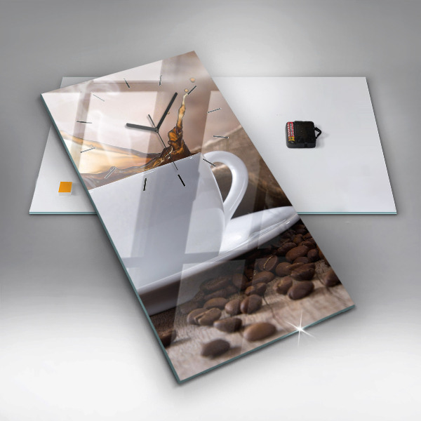 Ceas vertical de perete din sticlă O ceașcă de cafea