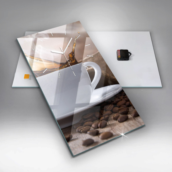 Ceas vertical de perete din sticlă O ceașcă de cafea