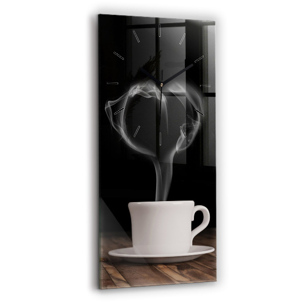 Ceas vertical de perete din sticlă O ceașcă de cafea fierbinte