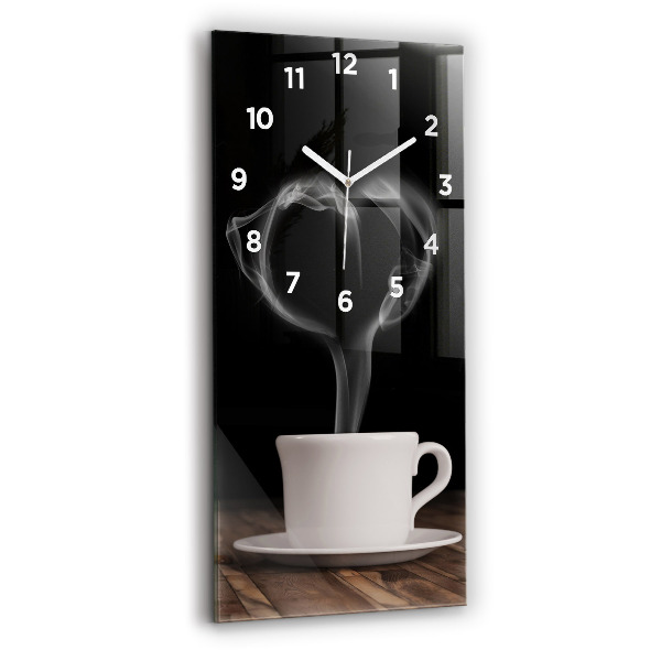 Ceas vertical de perete din sticlă O ceașcă de cafea fierbinte