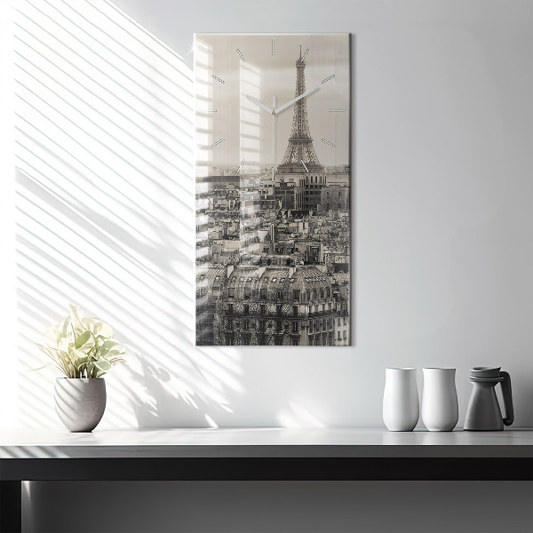 Ceas vertical de perete din sticlă Peisaj panoramic din Paris
