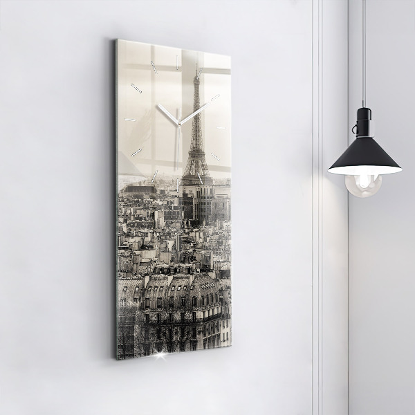 Ceas vertical de perete din sticlă Peisaj panoramic din Paris