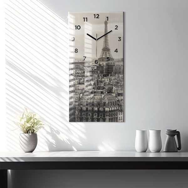 Ceas vertical de perete din sticlă Peisaj panoramic din Paris