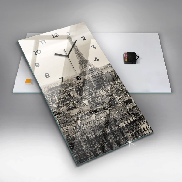 Ceas vertical de perete din sticlă Peisaj panoramic din Paris