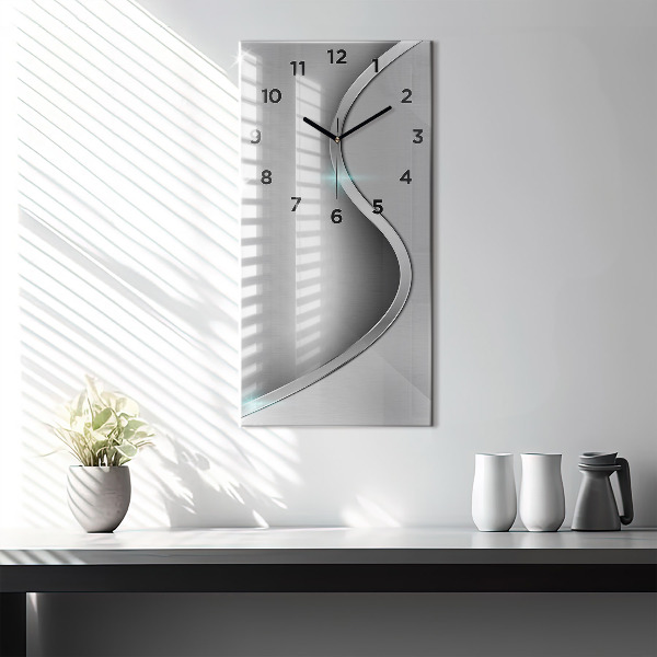 Ceas vertical de perete din sticlă Abstracția metalului gri