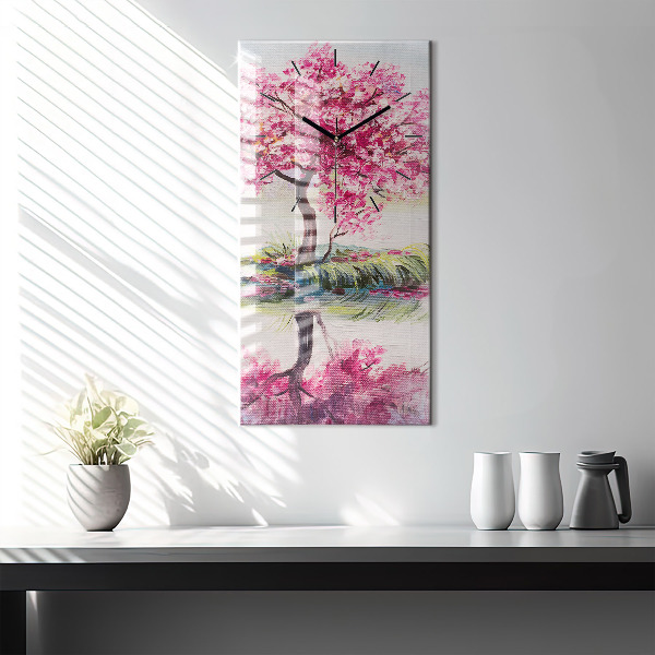 Ceas vertical de perete din sticlă Mozaic de copac