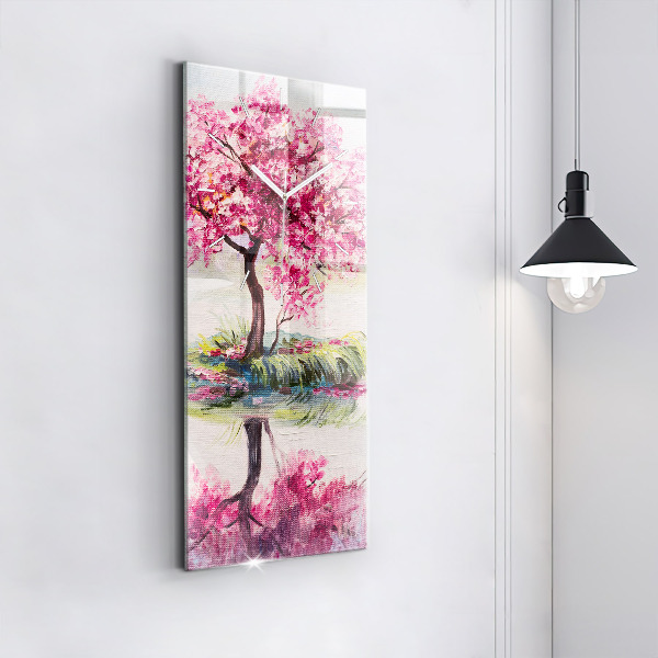 Ceas vertical de perete din sticlă Mozaic de copac