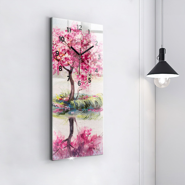 Ceas vertical de perete din sticlă Mozaic de copac
