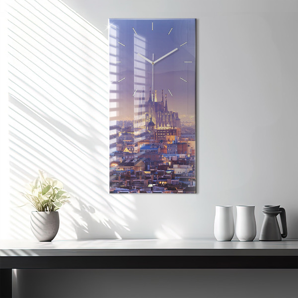 Ceas vertical de perete din sticlă Vedere spre Barcelona