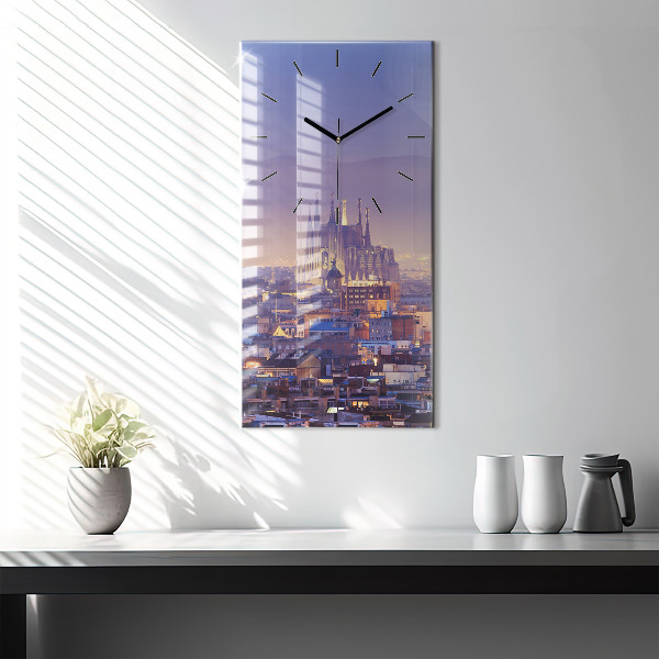 Ceas vertical de perete din sticlă Vedere spre Barcelona