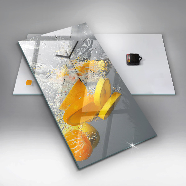 Ceas vertical de perete din sticlă Citrice în apă