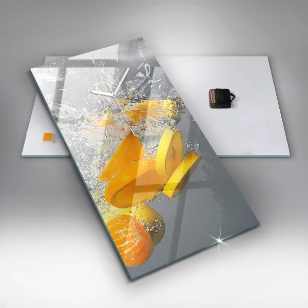 Ceas vertical de perete din sticlă Citrice în apă