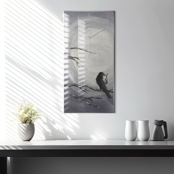 Ceas vertical de perete din sticlă Corb în lumina lunii