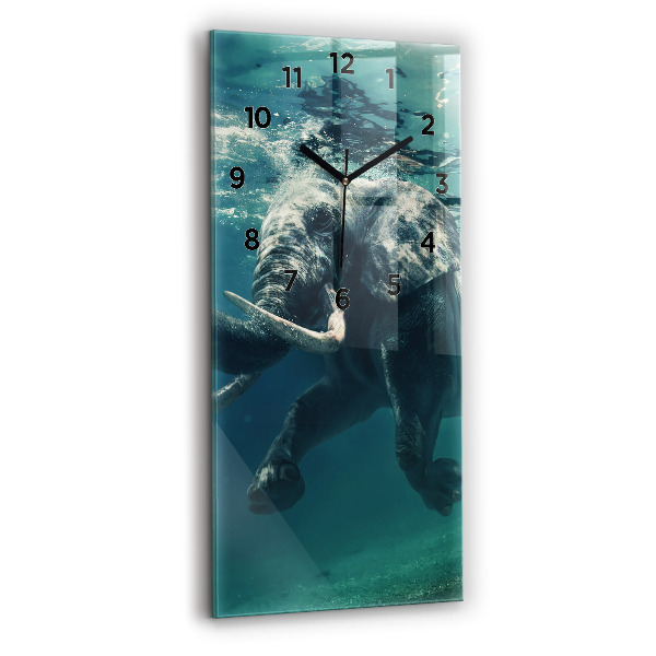 Ceas vertical de perete din sticlă Elefantul înotând în ocean