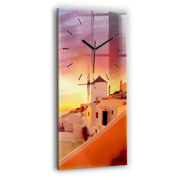 Ceas vertical de perete din sticlă Veche moară de vânt din Santorini