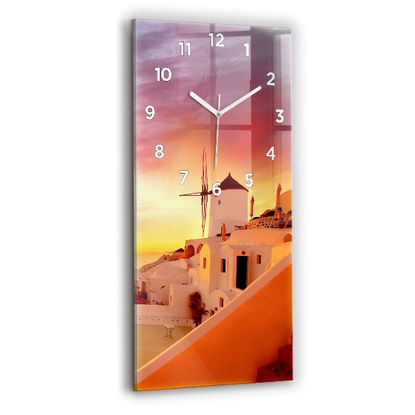 Ceas vertical de perete din sticlă Veche moară de vânt din Santorini