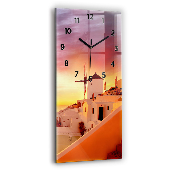 Ceas vertical de perete din sticlă Veche moară de vânt din Santorini