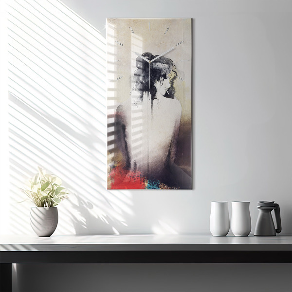 Ceas vertical de perete din sticlă Portret abstract al unei femei