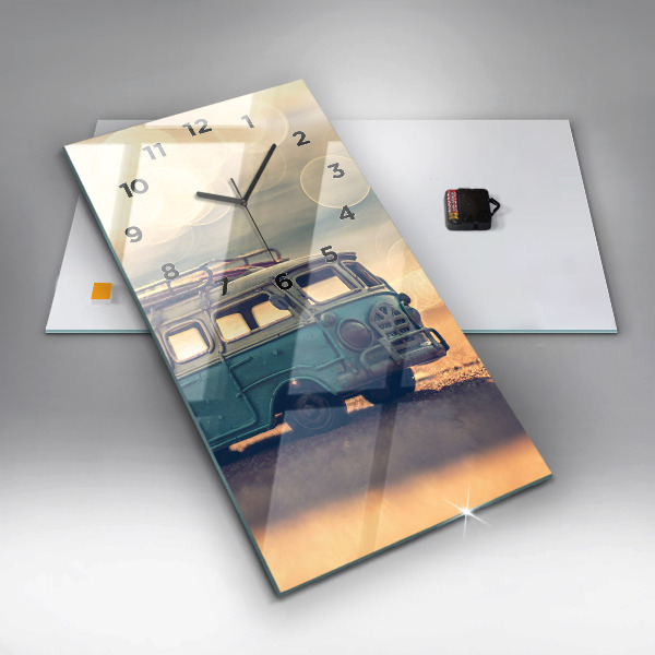 Ceas vertical de perete din sticlă Rulotă pe plajă