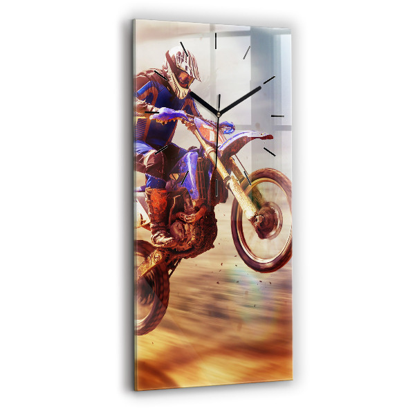 Ceas vertical de perete din sticlă Motocross Enduro