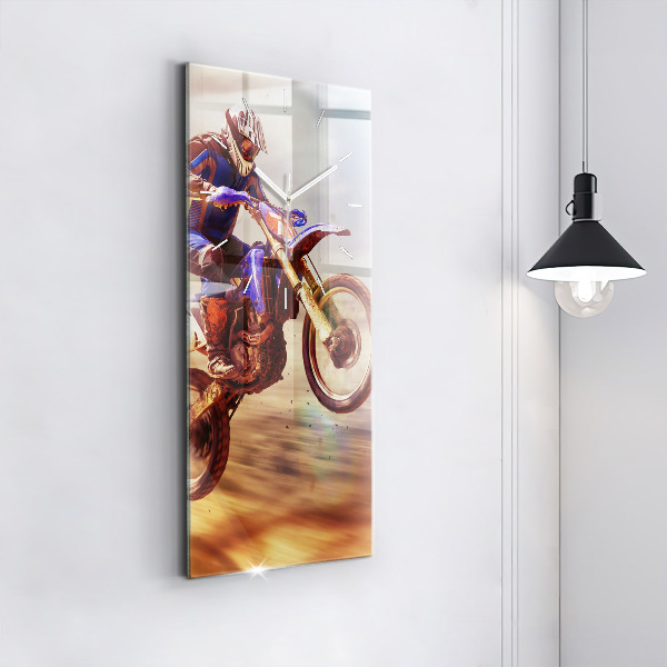 Ceas vertical de perete din sticlă Motocross Enduro