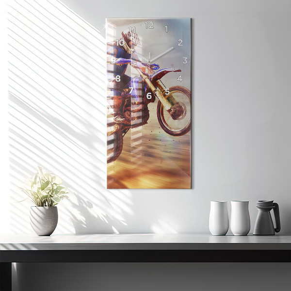 Ceas vertical de perete din sticlă Motocross Enduro