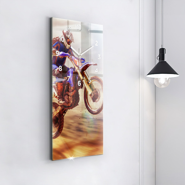 Ceas vertical de perete din sticlă Motocross Enduro