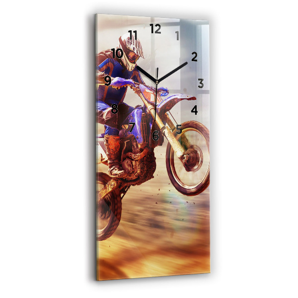 Ceas vertical de perete din sticlă Motocross Enduro