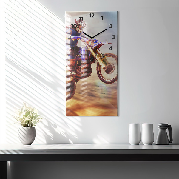 Ceas vertical de perete din sticlă Motocross Enduro